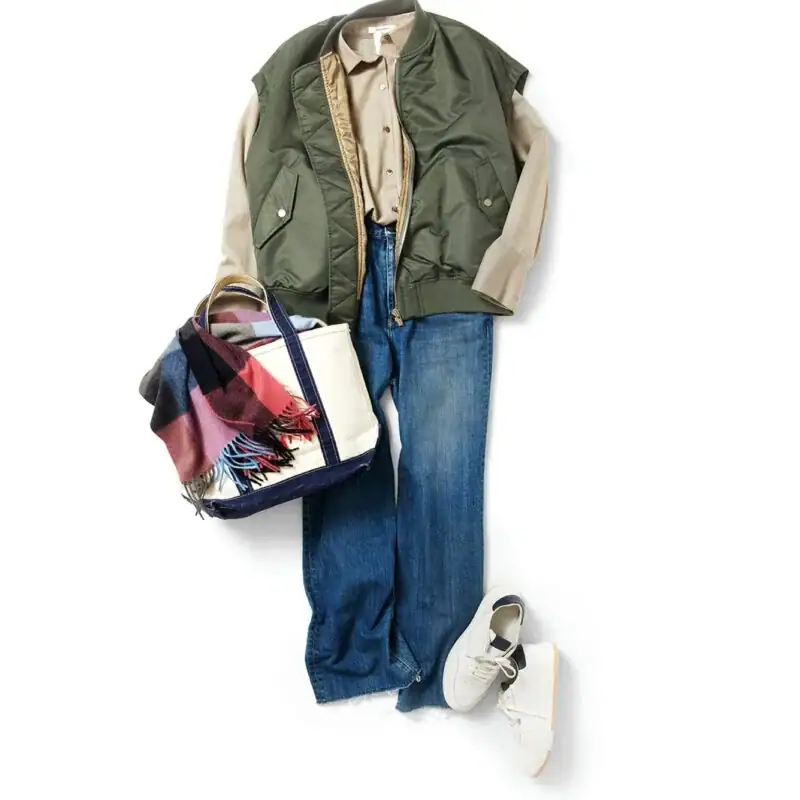 【第9位】【60代ファッション】ご近所ファッションもMA-1風ベストで一気に今っぽく！素敵な宝島田家物語26日目【60代秋の着まわし30days Day26】