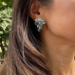 「スワロフスキーのピアスはブルーのカラーをチョイス。ネイリストを25年やってきて、仕事柄裏方で黒を着ることばかりだったので、最近黒を卒業したいなという思いがあり、小物に色を取り入れるところから始めました。華やかでカラフルなものを集め始めたところです」