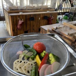 別府　地獄蒸し　野菜