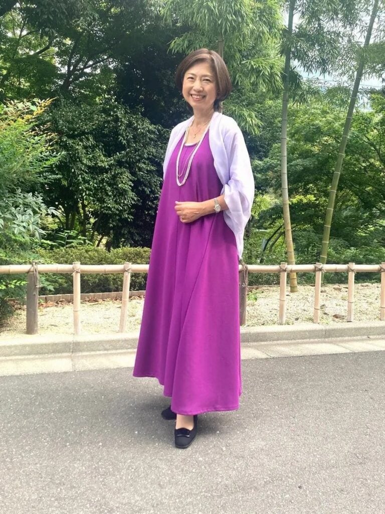 「イベントでは『セタイチロウ』のローブに着替えて出席。上着ひとつでイメージも変わり、ふんわりとやわらかい素材で華やかさをアップさせました」