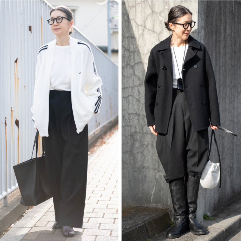 【50代モノトーンコーデ】シンプルベーシックなアイテムを着こなし&アレンジであか抜けさせるには?おしゃれ鮮度をアップするモノトーンコーデ2選【6日間コーデDay5・Day6】