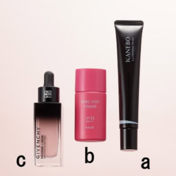 カネボウ イルミネイティングプライマー SPF22・ PA++ 30g ¥4,950／カネボウインターナショナルDiv.【2/13発売】、メイク キープ プライマー UV 01 SPF35・PA+++ ¥1,430（編集部調べ） ／コーセーコスメニエンス【1/16発売】、プリズム・リーブル・ケア＆カラー・セラム・ プライマー ピンク 30㎖ ¥7,700／パルファム ジバンシイ【2/1発売】