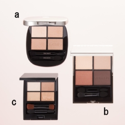 スキンシャドウ デザイニング パレット 09 ¥7,700／コスメデコルテ【1/16発売】、アイカラーレーションN 17 ¥7,700／カネボウ化粧品【1/16発売】、ネラルクラッシィシャドー アンバーハニー ¥ 4,620／エトヴォス【1/7発売】