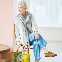 ブルゾン¥38,500／ラプレ、ニット¥16,500、デニム¥20,900／ともにハリス（すべて金万）、ストール¥49,500／ファリエロ サルティ（八木通商）、ハート型ブレスレット¥85,800、シルバーブレスレット¥70,840、リング¥51,700／すべてバルブス、カチューシャ¥12,100／ジェニファー・ウォーレット、ネックレス¥294,140／プチ・モーメント、バッグ¥43,560／メルセデス・サラザール（すべてズットホリック）、靴下¥590／ユニクロ、靴¥21,450／ダイアナ ウエルフィット（ダイアナ 銀座本店）