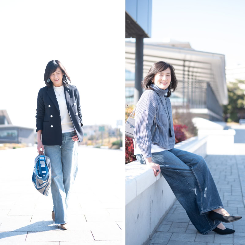 【50代デニムコーデ】デニムを大人っぽくきれいめに着こなす春コーデ2選!きちんと感と色使いのバランスは必見!【6日間コーデDay1・Day2】