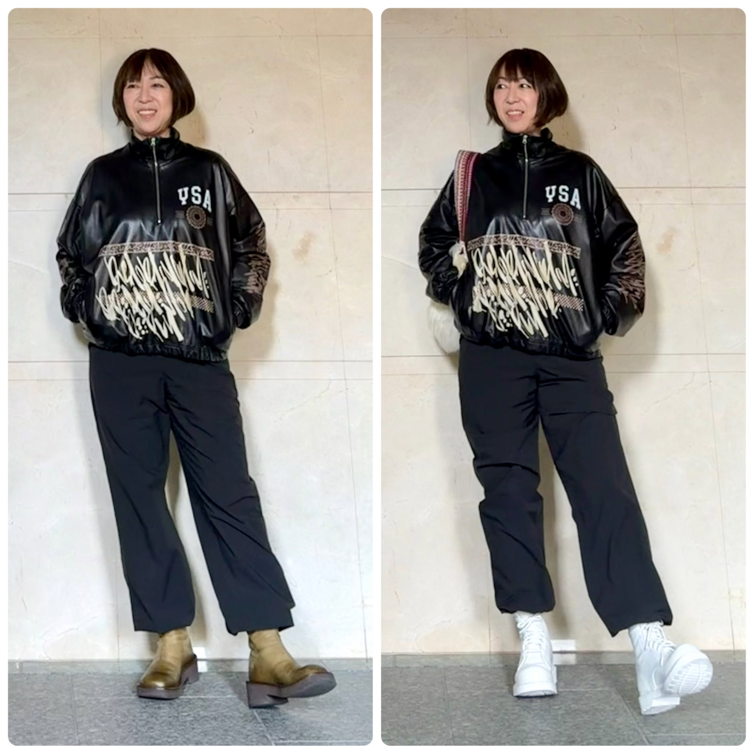 26年3月上林さんブログ_イージーパンツコーデ＿ブーツの色で雰囲気がガラリ！