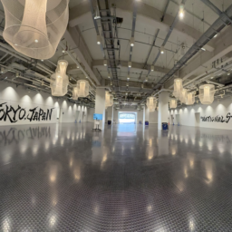 選手はここを通って、トラックへ入ります。左右の文字「TOKYO.JAPAN]「NATIONAL　STADIUM」文字は書道家・青柳美扇氏によるもの。