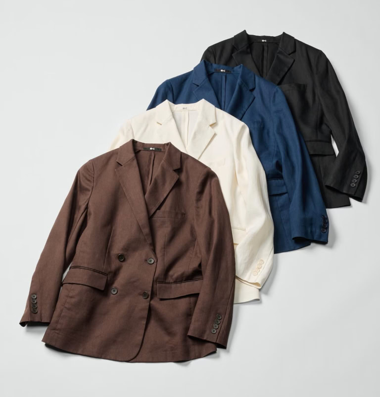 ユニクロ：シー「プレミアムリネンジャケットリラックスフィット」¥9,990