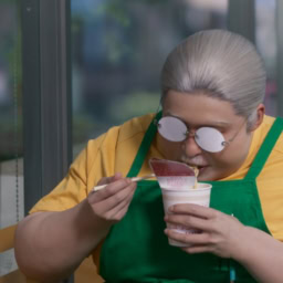 映画『SAKAMOTO DAYS』よりカップラーメンを食べる坂本太郎（目黒蓮）