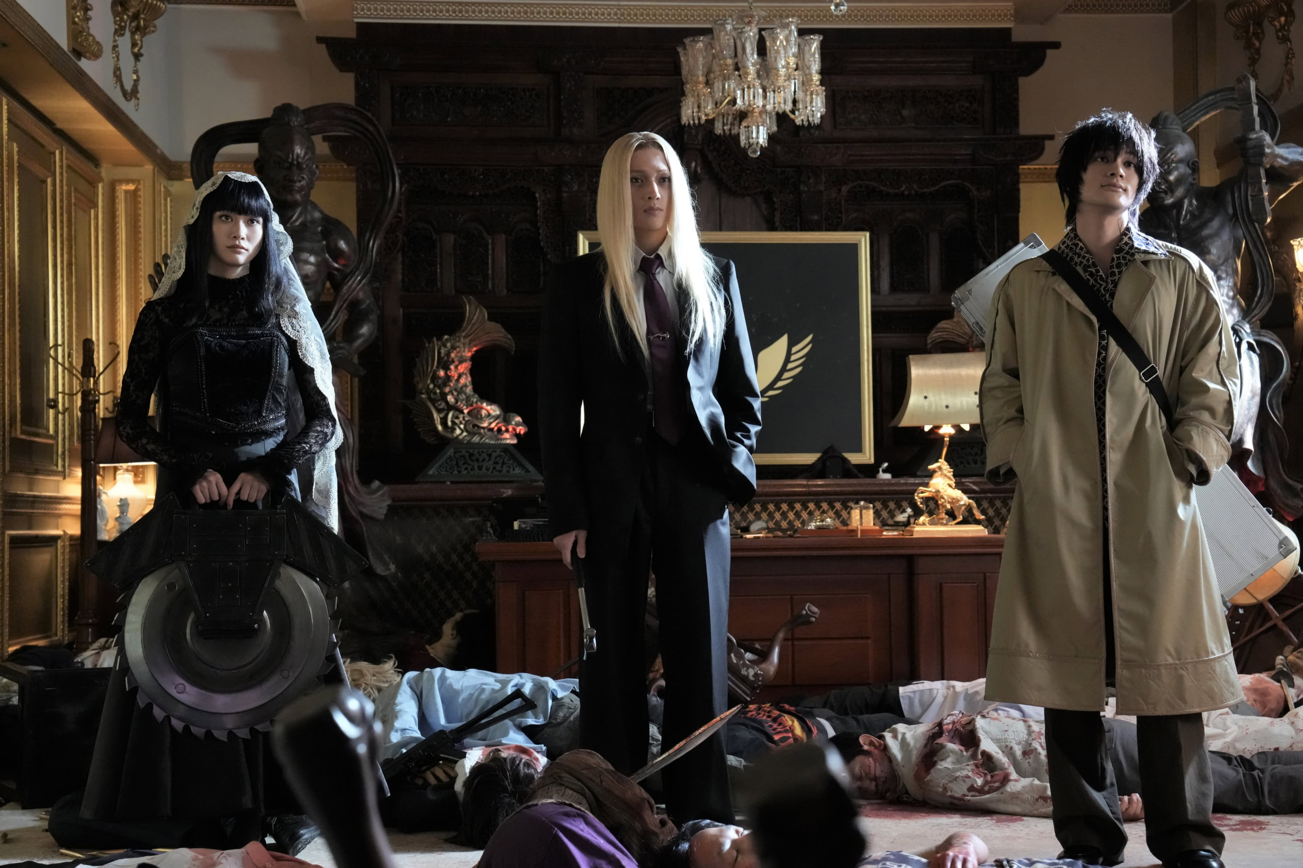 映画『SAKAMOTO DAYS』より日本殺し屋連盟（通称：殺連）の特殊部隊「ORDER」のメンバー／南雲（北村匠海）、神々廻（八木勇征）、大佛（生見愛瑠）