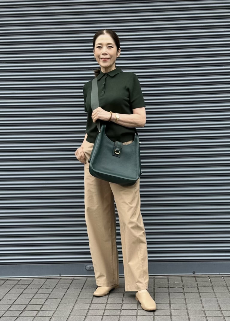 バレルレッグパンツ_ポロセーターコーデ