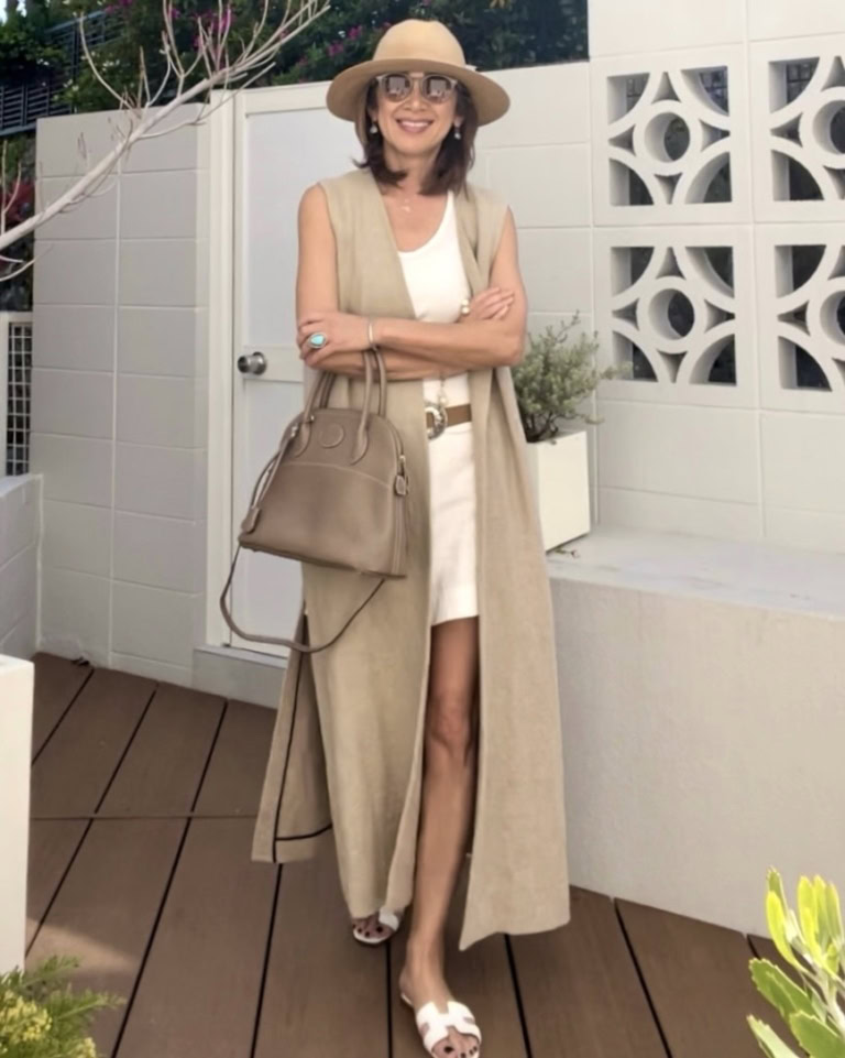 リネンのジレでショートパンツも気負わずトライ