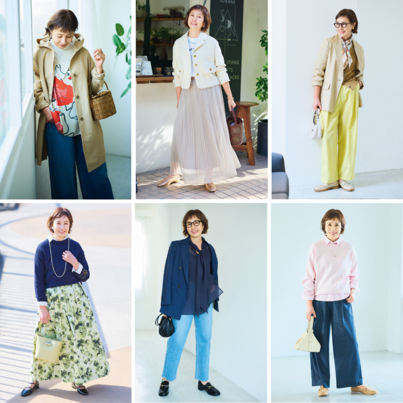 【60代ファッション】初夏は「きれい色」「シアー感」「モチーフ」アイテムで季節を満喫！60代のおしゃれ度を上げる着こなし6選
