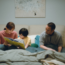 映画『箱の中の羊』より絵本を読む音々(綾瀬はるか)と<ヒューマノイド翔>(桒木里夢)、健介(大悟)