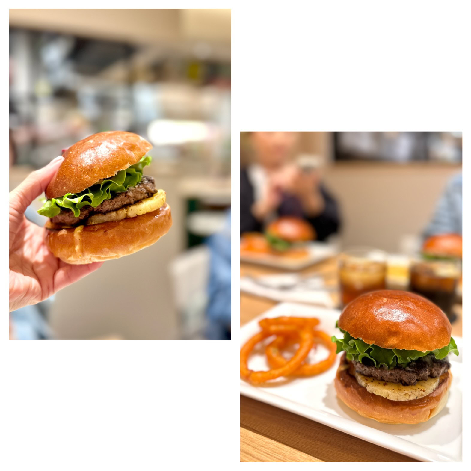 「なノにわ」の青空の下で食べるハンバーガー