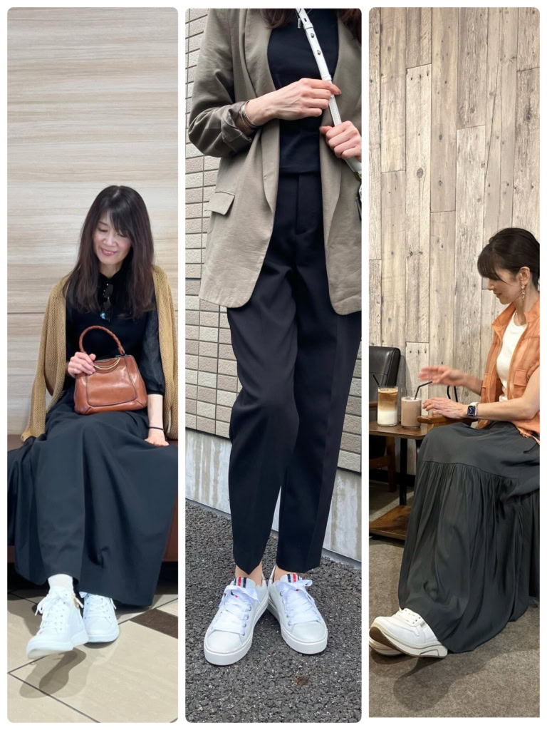 それぞれ木型が違う白のスニーカー