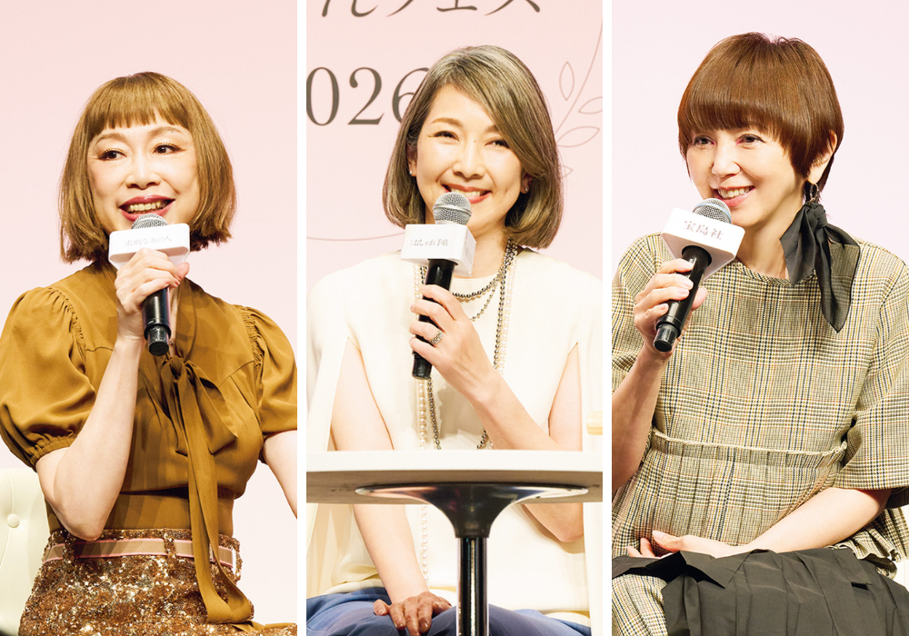左から野宮真貴さん、松本孝美さん、渡辺満里奈さん衣装協力/STEL