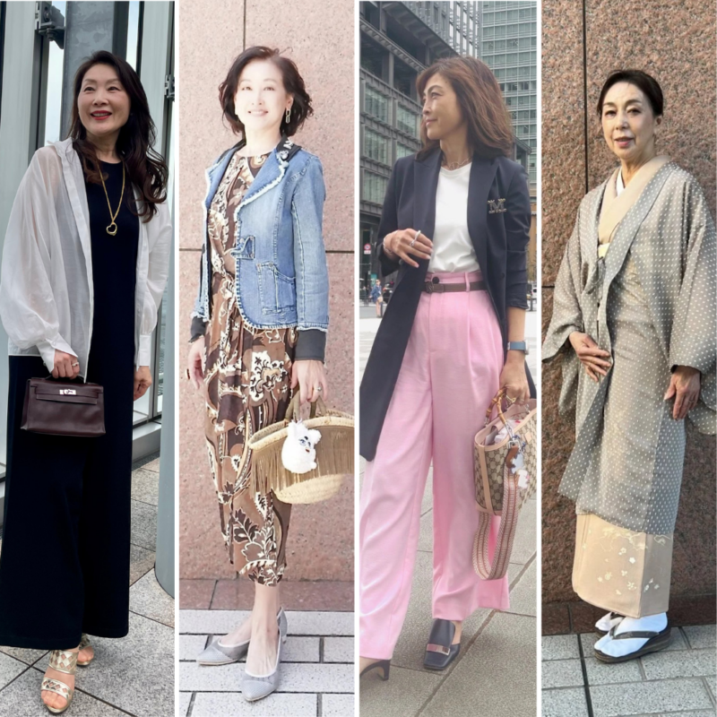 【50・60代スナップ】ピンクのボトムやオールインワン、着物までも自分らしく装う！品のよさを忘れない大人スタイル4選