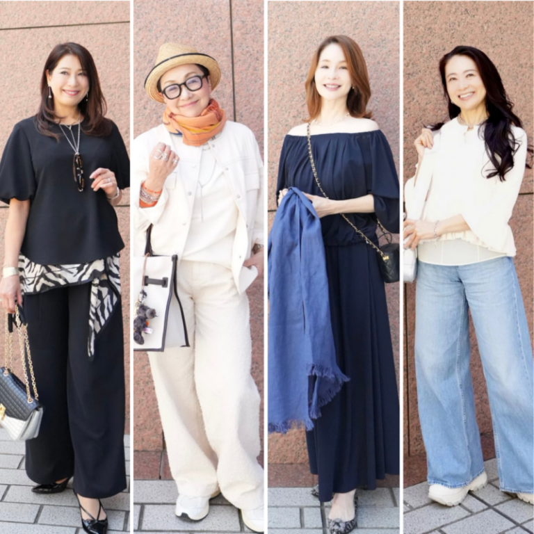 【第9位】【50・60代スナップ】大人のおしゃれは配色がカギ！モノトーンコーデはオレンジやブルーを効かせるのが正解
