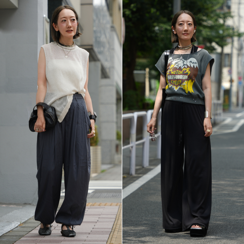 【60代ユニクロ活用】腰まわりがすっきり細見え!Tシャツ&シアートップスで作る夏コーデ2選【6日間コーデDay1・Day2】