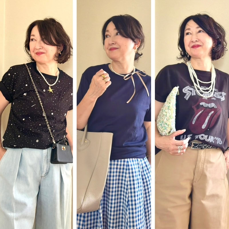 【60代ファッション】 590円から叶う！「ユニクロ」「GU」のTシャツを大人っぽく着こなす夏コーデテクニック