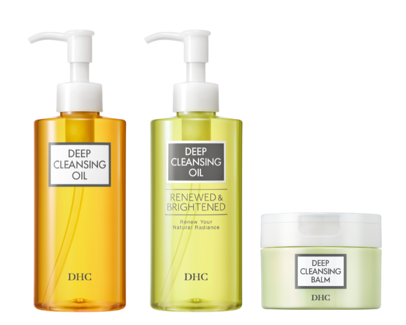 左から、DHC 薬用ディープクレンジングオイル［医薬部外品］ 200㎖ ￥2,717、DHC 薬用ディープクレンジングオイル リニューブライト［医薬部外品］200㎖ ￥2,717、DHC ディープ クレンジング バーム 90g￥2,981