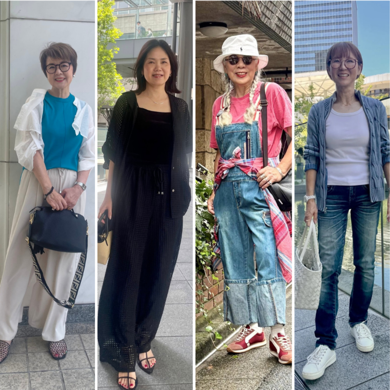 【50・60・70代スナップ〈東京・大阪〉】夏の大人コーデは涼やかさを取り入れて!メッシュレースや白ハット、きれいなブルーでさわやかに着こなそう
