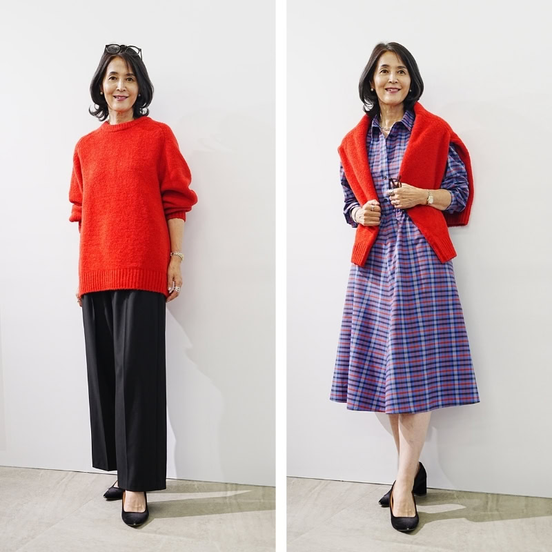 【GU新作】60代の顔映え＆若見え効果抜群！「赤ニット」大人のおしゃれ着回しコーデ2選