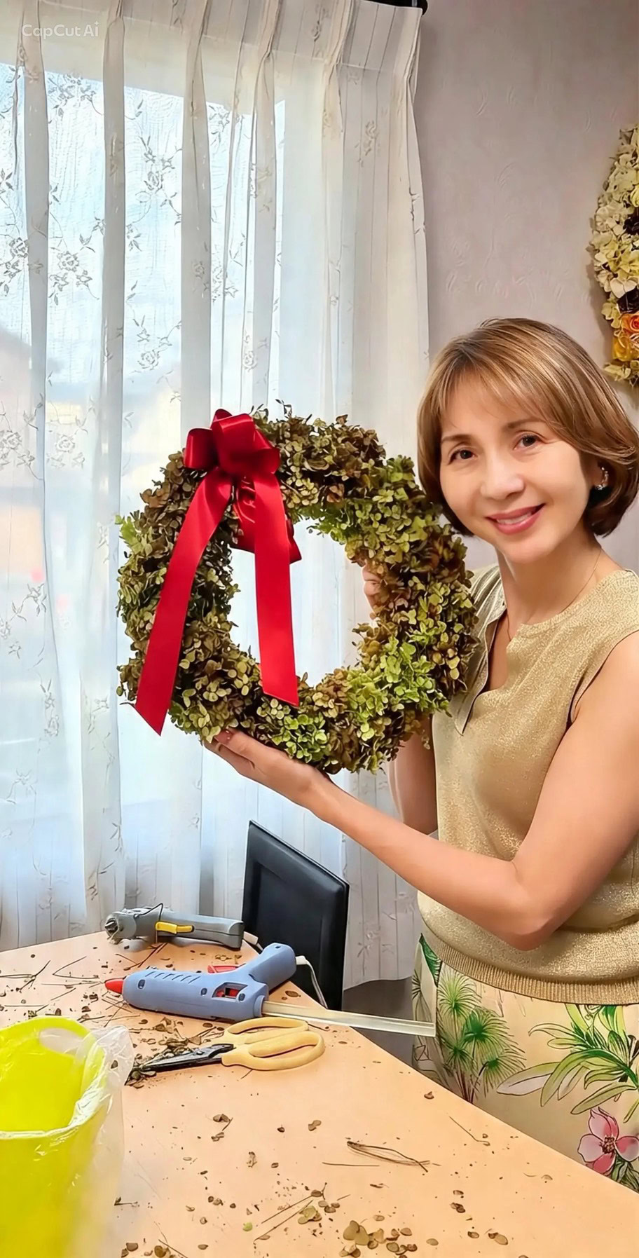 あじさいでリース作り