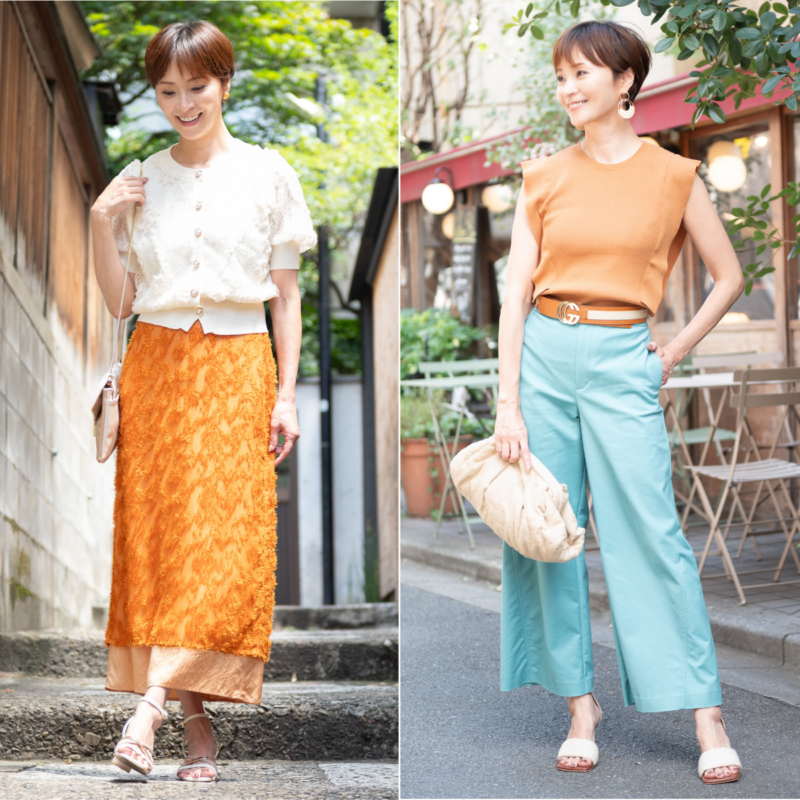 【50代色コーデ】テラコッタ&オレンジを着こなす!夏のお出かけ好印象コーデ2選【6日間コーデDay1・Day2】