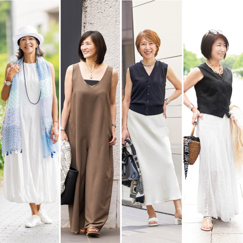 【50代・60代スナップ〈東京〉】猛暑・残暑を乗り切る!体型カバーと涼しさを両立する「大人コーデ」4選