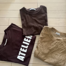 秋色ブラウンの半袖Tシャツ。 右は「スティーブンアラン」、ロゴTは「H&M」、中央上は「ユナイテッドアローズ」のもの。
