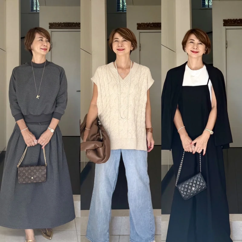 【第3位】【50代ファッション】食事会やお出かけにもぴったり!セ ットアップやニットベストで、季節の変わり目ならではのファッションを楽しむ 【近藤和子さん】