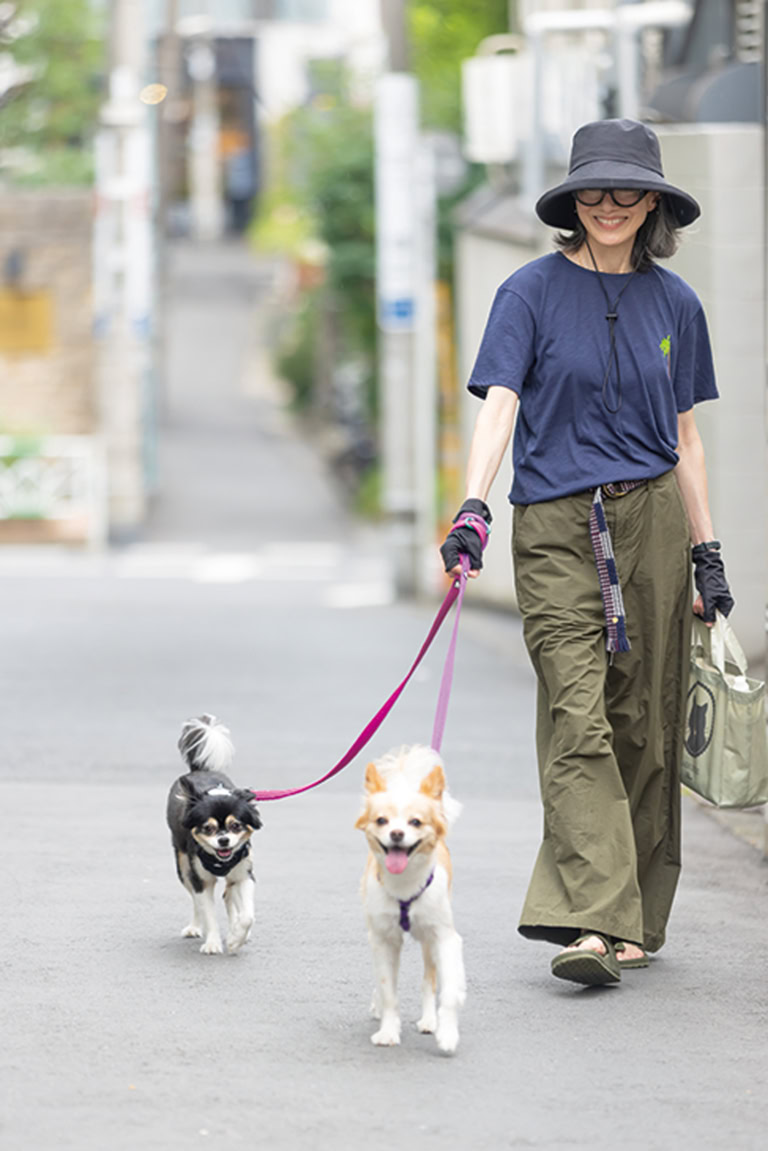 愛嬌たっぷりの2匹。「散歩中は仲よく並んで歩くんですよ」と原さん。息ぴったりに歩く姿が、なんともほほえましい兄妹です。