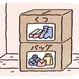 おすすめの片づけ法　中身を撮影した写真を貼った段ボールにまとめる