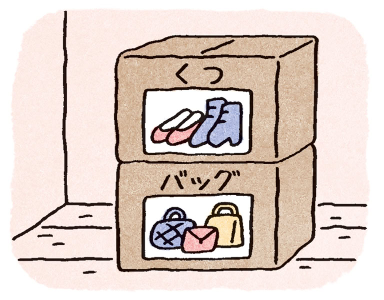 おすすめの片づけ法 中身を撮影した写真を貼った段ボールにまとめる