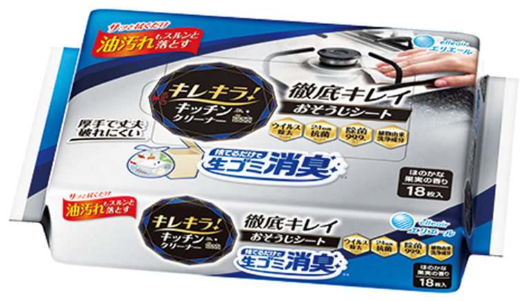 キレキラ!キッチン クリーナー 徹底キレイ おそうじシート 捨てるだけで生ゴミ消臭 18 枚入 オープン価格/エリエールお客様相談室